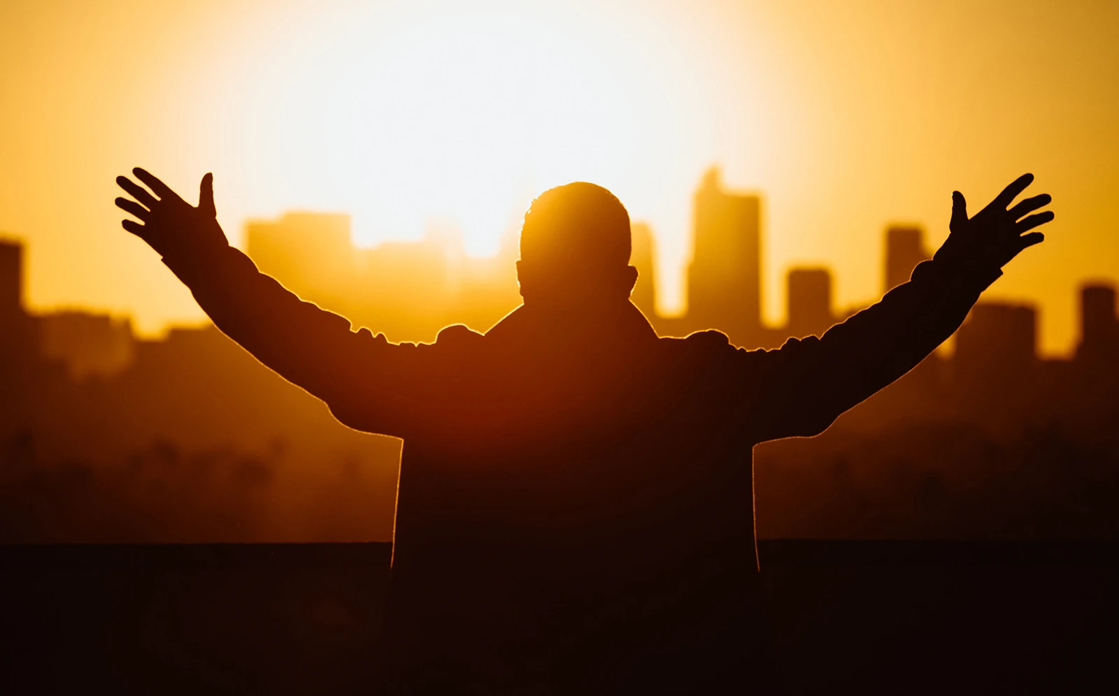 Man Praising On Sunset At Castleton Church Of The Nazarene Church In Indianapolis, IN